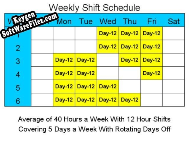 Key for 12 Hour Schedules for 5 Days a Week