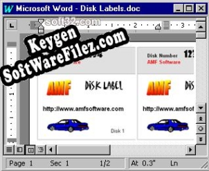 Registration key for the program 3.5 Inch Disk Label Creator for Word