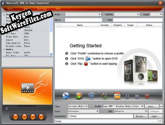 Free key for 3herosoft DVD to Zune Converter