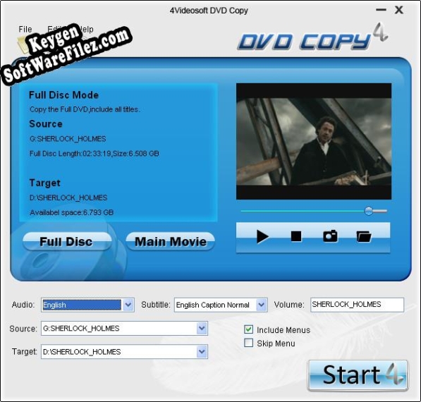 Registration key for the program 4Videosoft DVD Copy