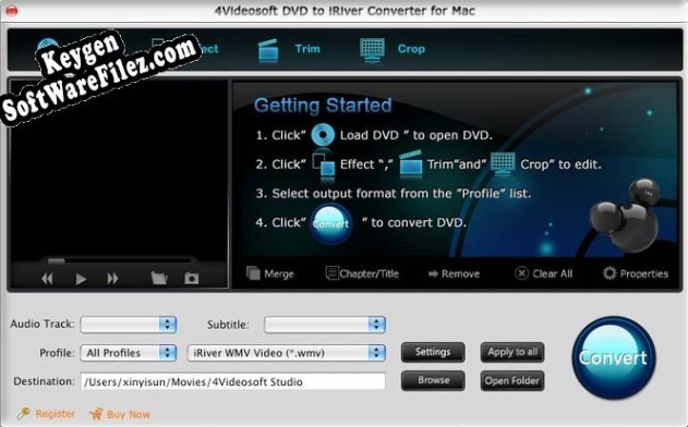 4Videosoft Mac DVD to iRiver Converter serial number generator