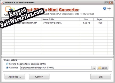 Key generator (keygen) Adept PDF to Html Converter