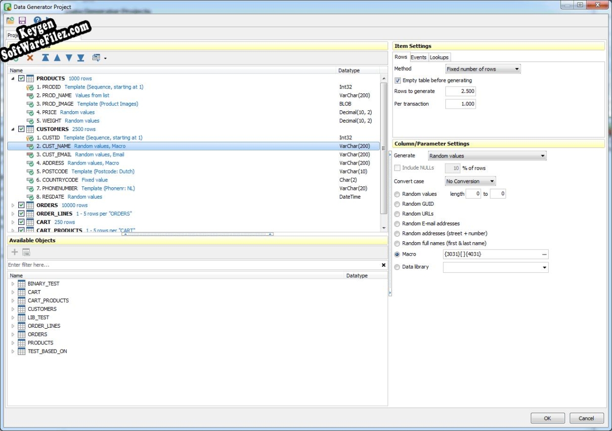 Registration key for the program Advanced Data Generator