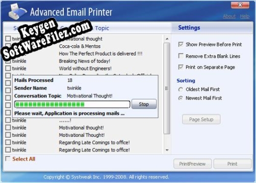 Key generator (keygen) Advanced Email Printer