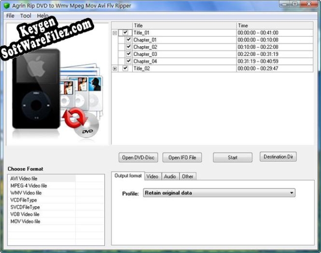 Key for Agrin Rip DVD to Wmv Mpeg Mov Avi Ripper