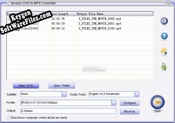 Registration key for the program Amadis DVD to iPod/3GP/MP4/AVI Converter