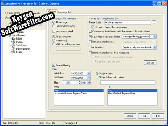 Attachment Extractor for Outlook Express key free