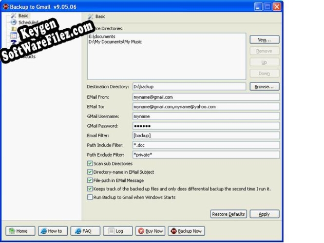 Backup to Gmail activation key