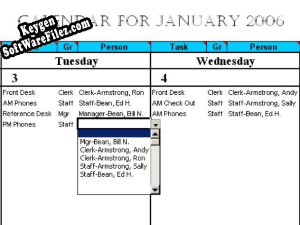 Free key for Calendar 50 People to Tasks With Excel