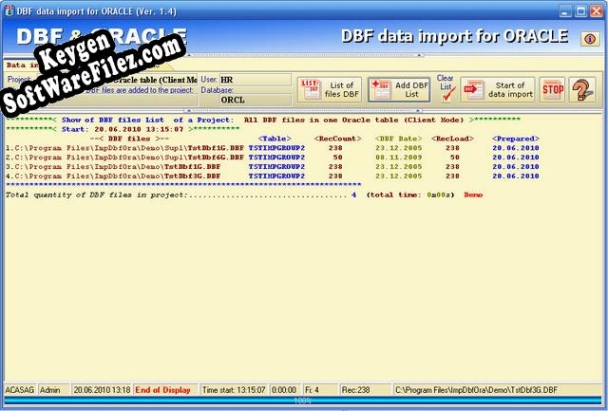 Key generator for DBF data import for ORACLE