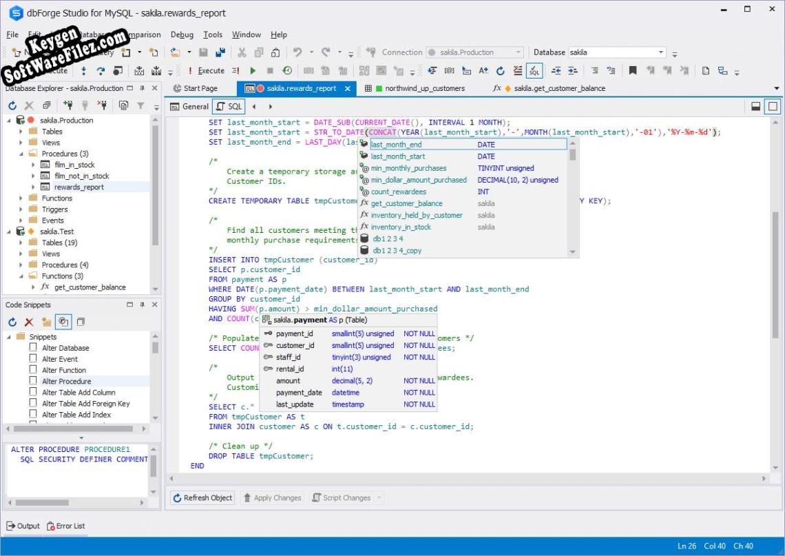 dbForge Studio for MySQL Key generator