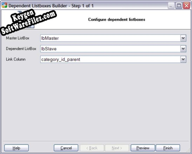 Dependent Listboxes Builder for CodeCharge Studio serial number generator