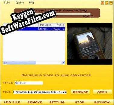 Free key for DigiGenius Video to Zune Converter