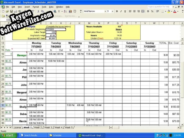 Employee Scheduler for Excel and OpenOffice key free