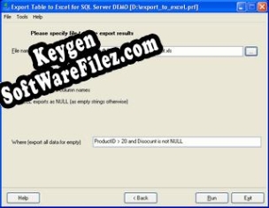 Key generator (keygen) Export Table to Excel for DB2