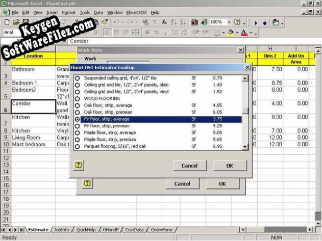 FloorCOST Estimator for Excel key generator