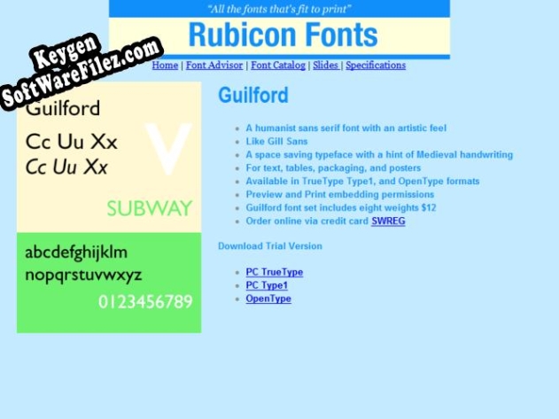 Guilford Font TT serial number generator