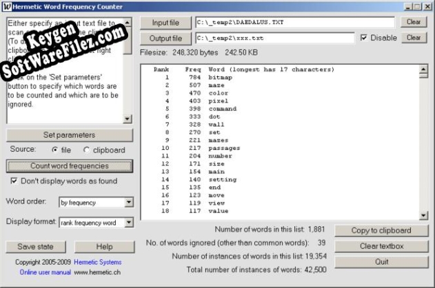 Hermetic Word Frequency Counter serial number generator
