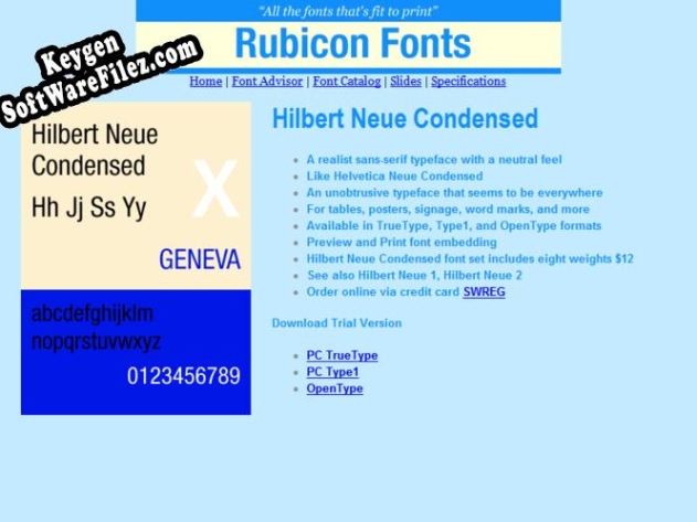 Key generator for Hilbert Neue Condensed Font Type1