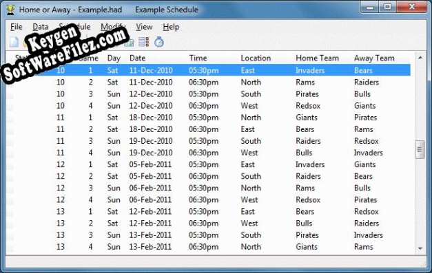 Home or Away League Scheduler key generator