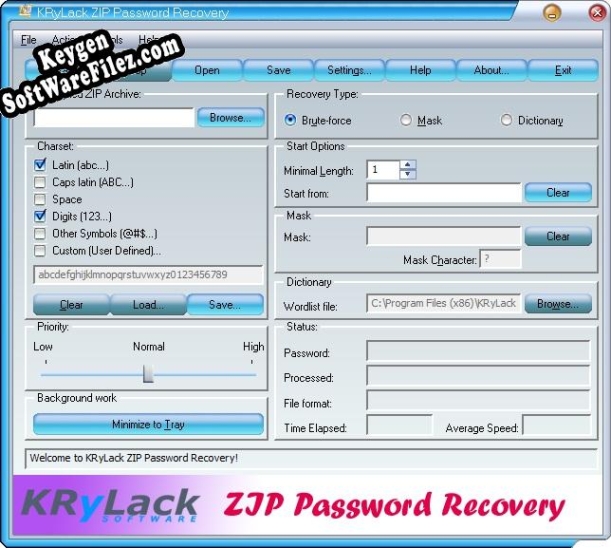 KRyLack ZIP Password Recovery key free