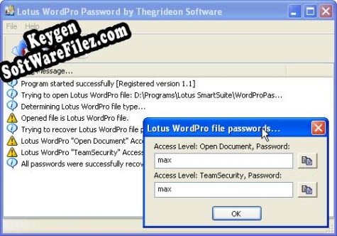 Registration key for the program Lotus Word Pro Password