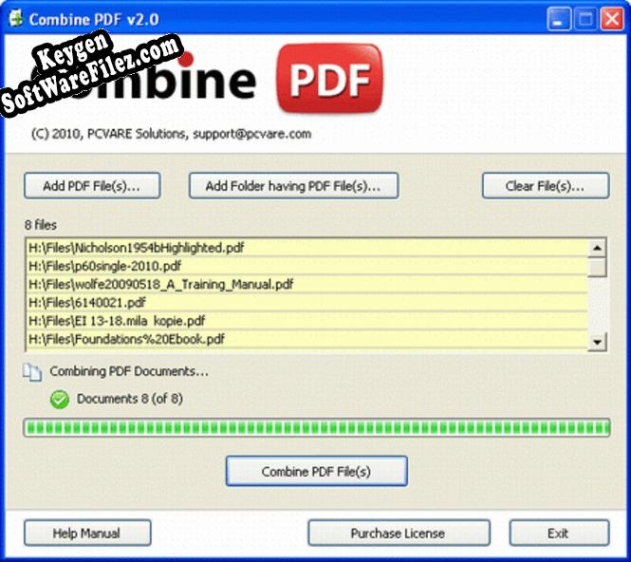 Registration key for the program Merge PDF Files