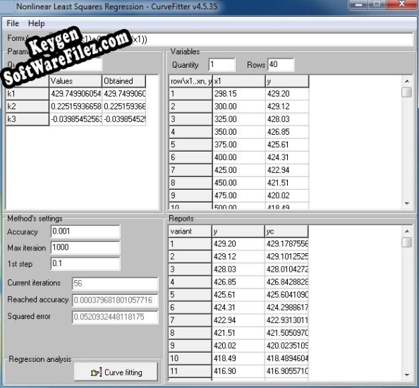 Nonlinear regression - CurveFitter activation key