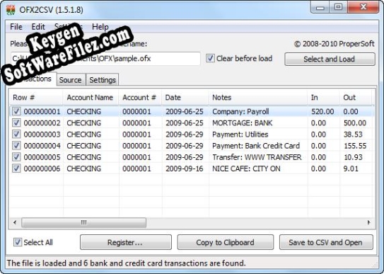 Key generator for OFX2CSV