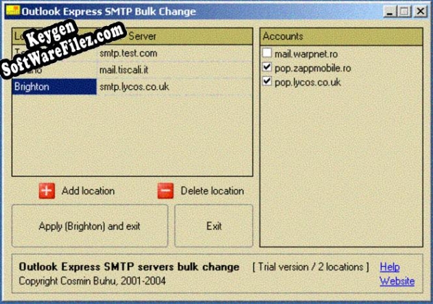 Key generator for Outlook Express SMTP server changer
