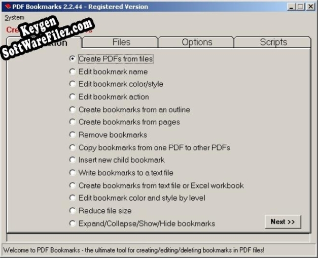 Key generator (keygen) PDF Bookmarks Edit