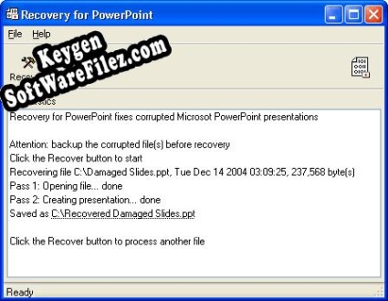 Registration key for the program Recovery for PowerPoint