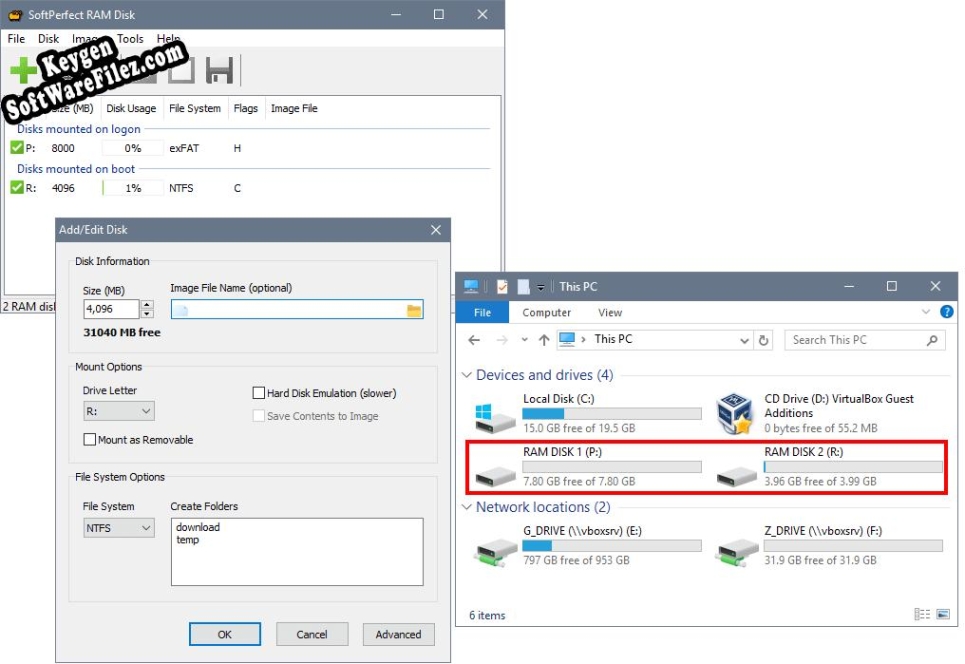 Registration key for the program SoftPerfect RAM Disk