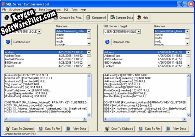 SQL Server Comparison Tool Key generator