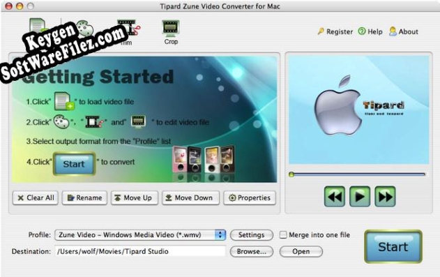 Registration key for the program Tipard Zune Video Converter for Mac