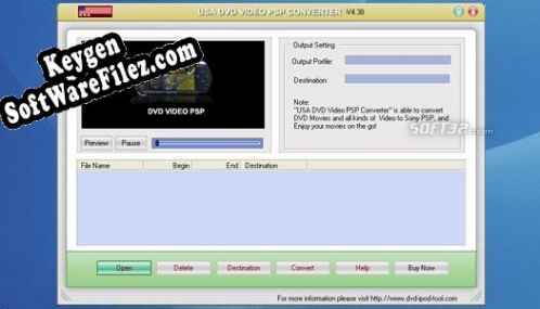 Registration key for the program USA DVD to Sony PSP Converter