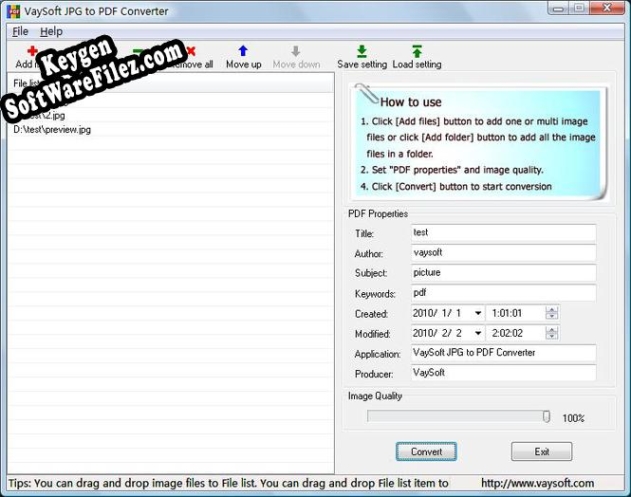 Activation key for VaySoft JPG to PDF Converter