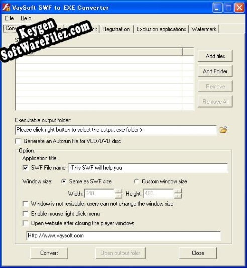 Free key for VaySoft SWF to EXE Converter