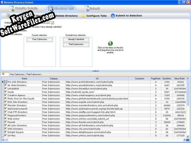 Registration key for the program Website Directory Submit