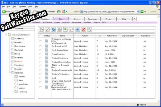 Registration key for the program Xitex WebContent M1 Professional Edition